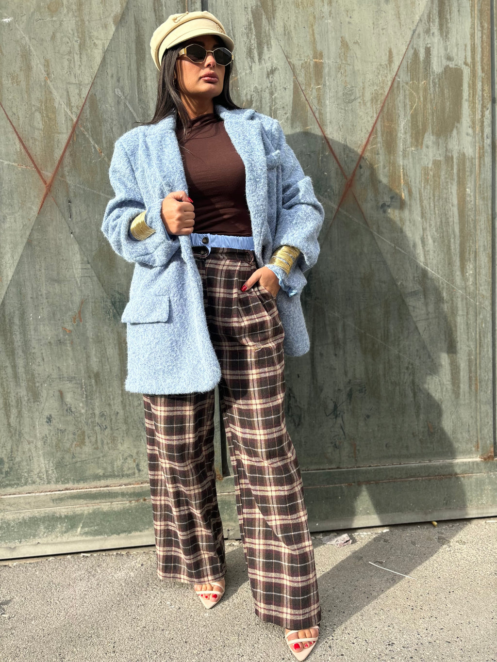 Pantalone tartan cielo