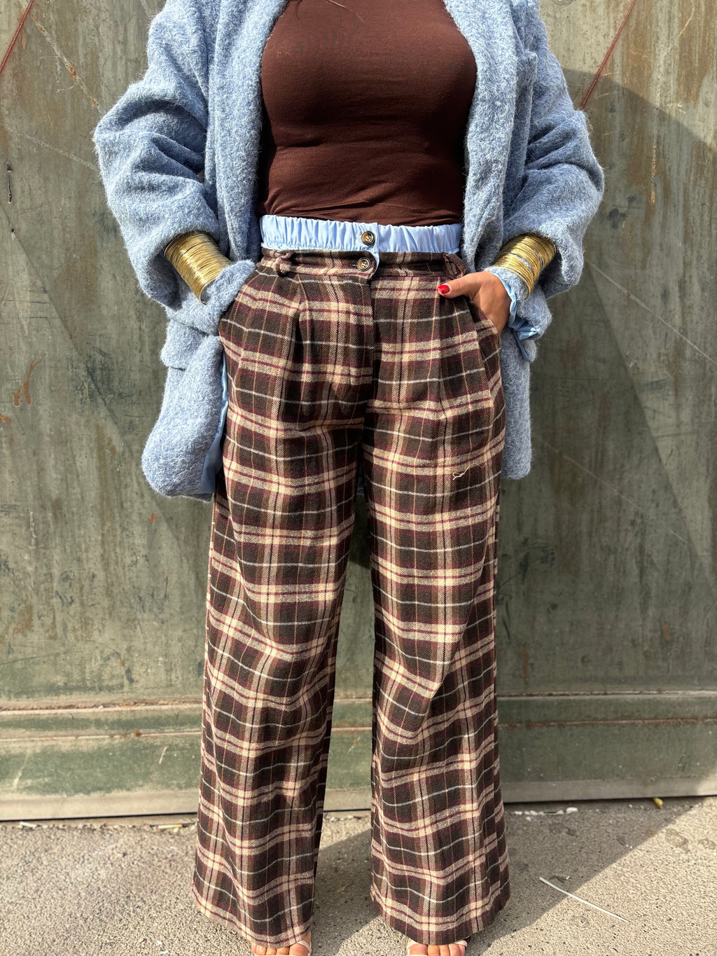 Pantalone tartan cielo
